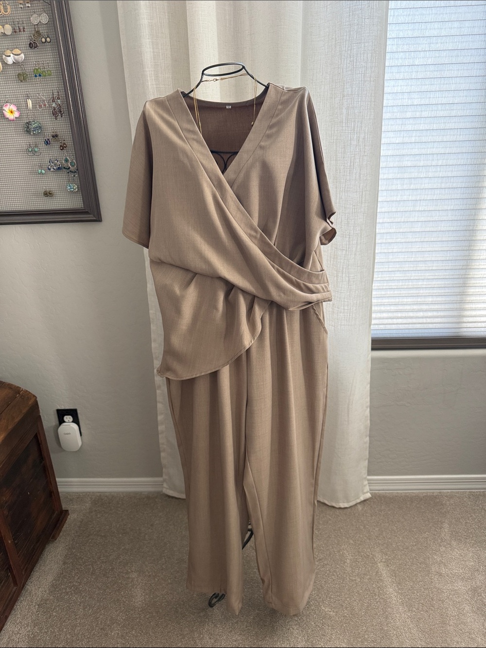Women's Wrap Jumpsuit in Taupe